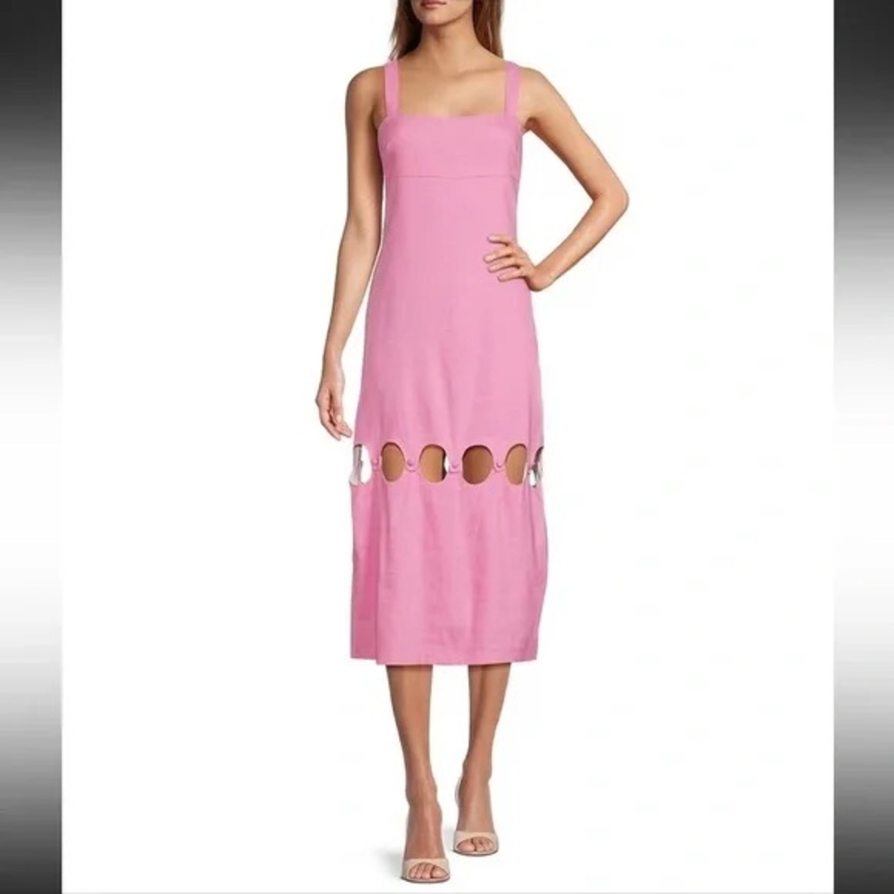 NWT Antonio Melani Amalia Linen Pink
Square Neck Circle Cut Out Midi Dress | 2